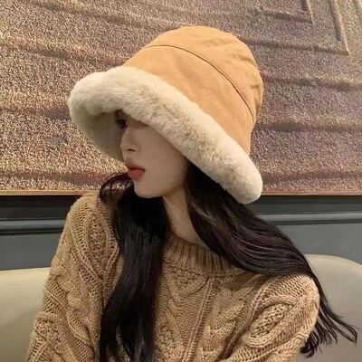 黑色渔夫帽女ins针织盆帽秋冬季日系百搭显脸小遮脸水桶帽子L