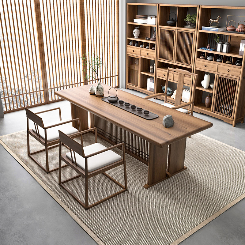新中式办公桌胡桃木色茶桌禅意实木功夫茶台茶室空间茶桌干泡茶桌,淘宝优惠券,粉丝福利购,淘宝优惠卷