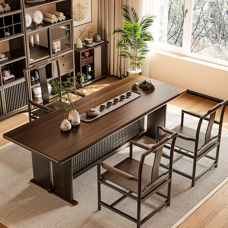 新中式办公桌胡桃木色茶桌禅意实木功夫茶台茶室空间茶桌干泡茶桌,淘宝优惠券,粉丝福利购,淘宝优惠卷