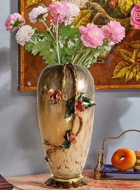 新中式鎏金琉璃花瓶摆件入户玄关客厅边几斗柜电视柜装饰乔迁礼品