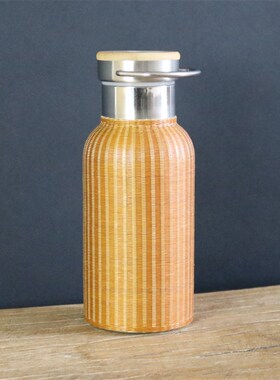 竹编细丝保温杯保温壶热水瓶茶具茶杯304不锈钢瓷胎扣瓷Z 便携出