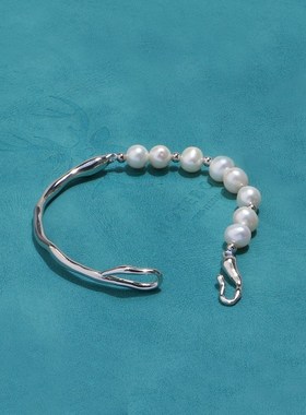 小众高级感铜镀真金弯管拼接闺蜜手串 复古个性淡水珍珠手链