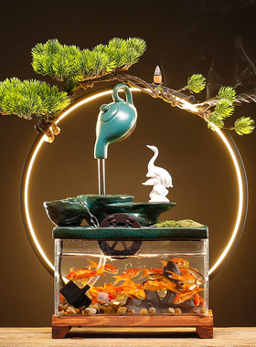 流水生财摆件g循环水喷泉加湿创意办公室客厅桌面鱼缸开业乔迁礼