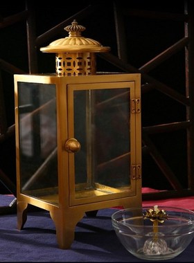 极速纯铜天灯食用油酥油灯座v长明灯防风防雨水油灯罩家用道家佛