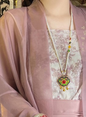 新中式珍珠长f款项链夏天轻奢小众复古国风璎珞旗袍汉服马面裙配