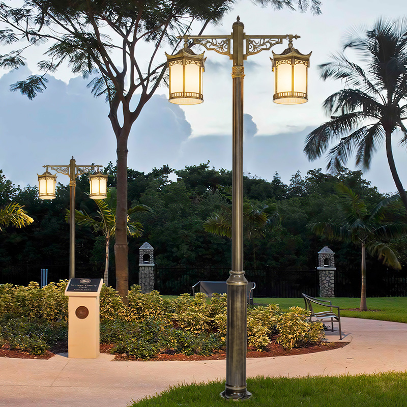 户外庭院灯欧式防水双头别墅花园过道灯中式复古室外高杆景观路灯
