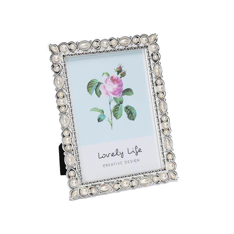 简约银色镶珍珠金属相框，轻奢相框摆台,淘宝优惠券,粉丝福利购,淘宝优惠卷