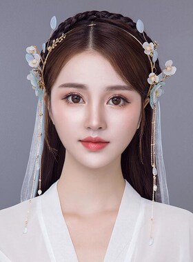 汉服头饰流苏步i摇古风圣母光环仙女头箍懒人发箍女童短发古装发