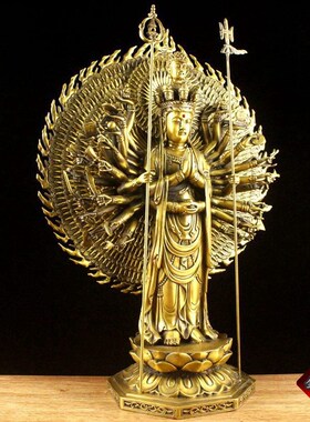 铜千手观音佛像供奉佛摆件观世音菩萨像客厅家居装饰品