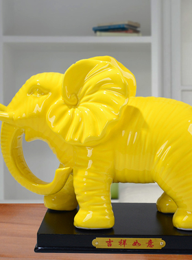 吉祥大象摆件一对 简约家居装饰 品陶瓷黑色夫妻象工艺品 风水物