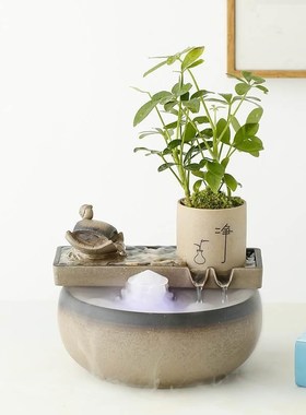 家居桌面陶瓷g流水摆件鱼缸室内招财喷泉循环水车雾化加湿送礼品