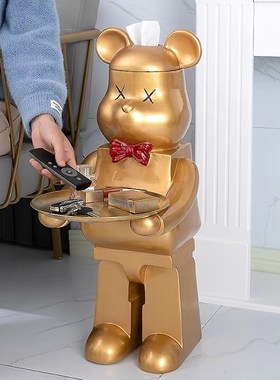 北欧轻奢创意熊大摆件卡通纸巾盒儿童家Q居落地装饰积木熊