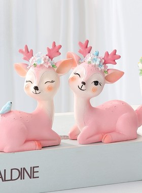 家居装饰品梅花鹿创意小摆件书房客厅酒柜L玄关可爱卡通招财小动