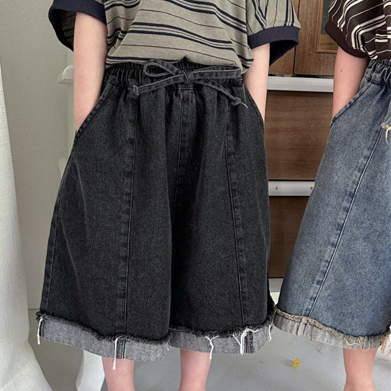 儿童复古拼接毛边阔腿裤夏季新品韩系男女童宽松休闲七分裤牛仔裤,淘宝优惠券,粉丝福利购,淘宝优惠卷