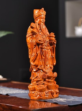 花梨木雕财神爷佛像摆件实t木质神像家居客厅公司桌面摆设工艺礼