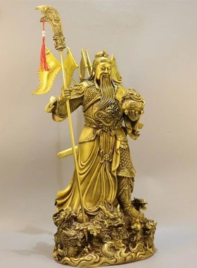 黄铜武财神摆件背插五旗九龙x托宝关公关二爷家居办公室店铺装饰