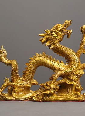 云龙龙腾四海聚白盆龙黄s铜摆件家居客厅办公室店铺桌面装饰品摆
