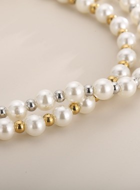 法式珍珠不锈钢女款轻奢小众设计感锁骨链高级感毛衣链妈妈项链