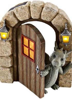 新品可爱阳台上的小龙摆件恐x龙开门花园摆件树脂工艺品摆件雕像