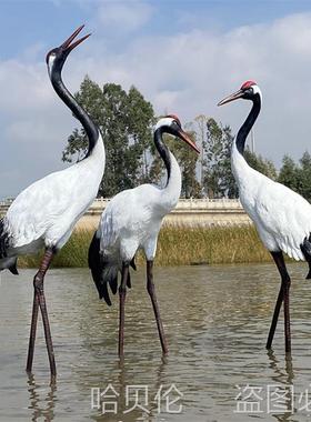 户外仿真丹顶鹤模型玻璃钢摆件仙鹤雕塑装K饰花园林景观Z售楼部水