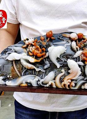 彷玉寿山石雕彷自由玉青白大鲤鱼风水门面摆件家装门面摆件