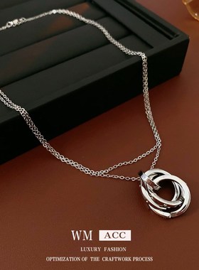 锆石交叉圆环创意项链冷淡风小众气质锁骨链个性设计百搭项饰