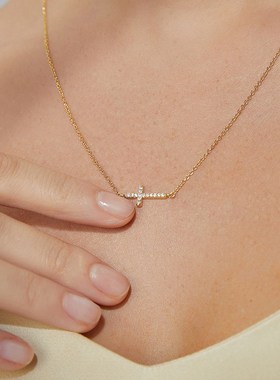 N0249 韩国简约轻奢小众设计感气质项链女时尚大气十字架锆石颈链