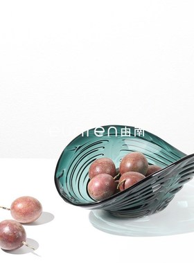 简约现代扇贝形玻璃水果盘软装饰品售楼处桌面茶几售楼处果盆摆件