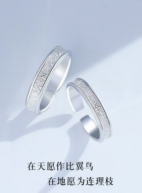 连理枝情侣款戒指纯银一对男女创意小众设计轻奢对戒情人节礼物