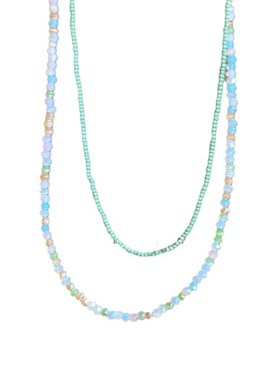 夏日度假风彩色串珠项链女双层叠戴气质锁骨链甜妹设计感个性颈链