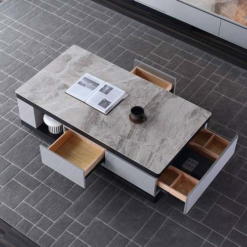 现代时尚意式极简岩板电视柜茶几组合客厅家用储物茶几伸缩电视柜 - 图1