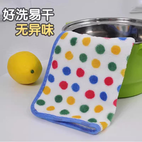 抹布波点珊瑚绒抹布波点加厚强吸水可挂厨房洗碗家用带挂绳抹布 - 图1