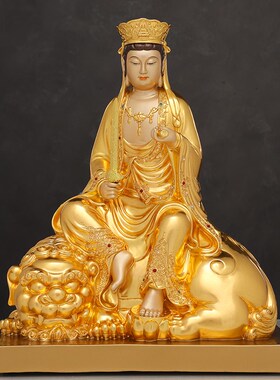 极速京铜纯铜文殊菩萨坐像普贤y菩萨佛像贴金文殊普贤菩萨华严三