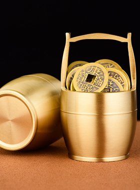 新品一桶金摆件铜l缸聚宝盆黄铜办公室小水桶家居装饰品摆设开业