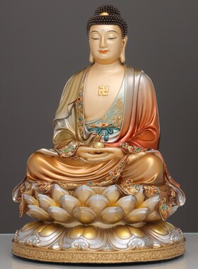 极速京铜纯铜珐琅彩释迦牟尼佛y佛像家用供奉娑婆三圣如来佛祖坐