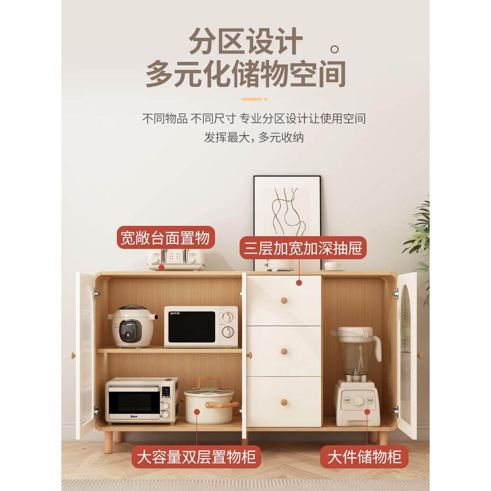 奶油风餐边柜玄关靠墙一体家用厨房客厅酒柜现代简约轻奢储物橱柜,淘宝优惠券,粉丝福利购,淘宝优惠卷