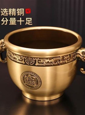 纯铜聚宝盆摆件象鼻缸黄铜缸客厅办E公室桌面招财进宝乔迁开业礼