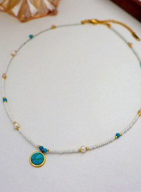 时尚个性绿松石天然淡水珍珠项链女百搭高级感简约通勤小众锁骨链