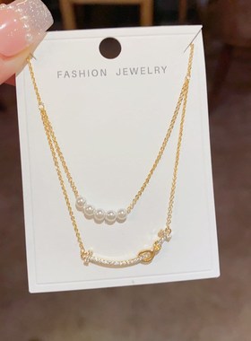 微笑半双层珍珠项链女简约冷淡风颈链韩式气质小众设计感锁骨链女