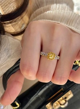 老钱风植物系黄钻方糖菠萝戒指小众高级感精致时尚轻奢简约钻戒女