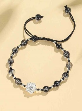 黑爆花幽灵莲花情侣手链女小众高级感新中式草莓晶手串手饰