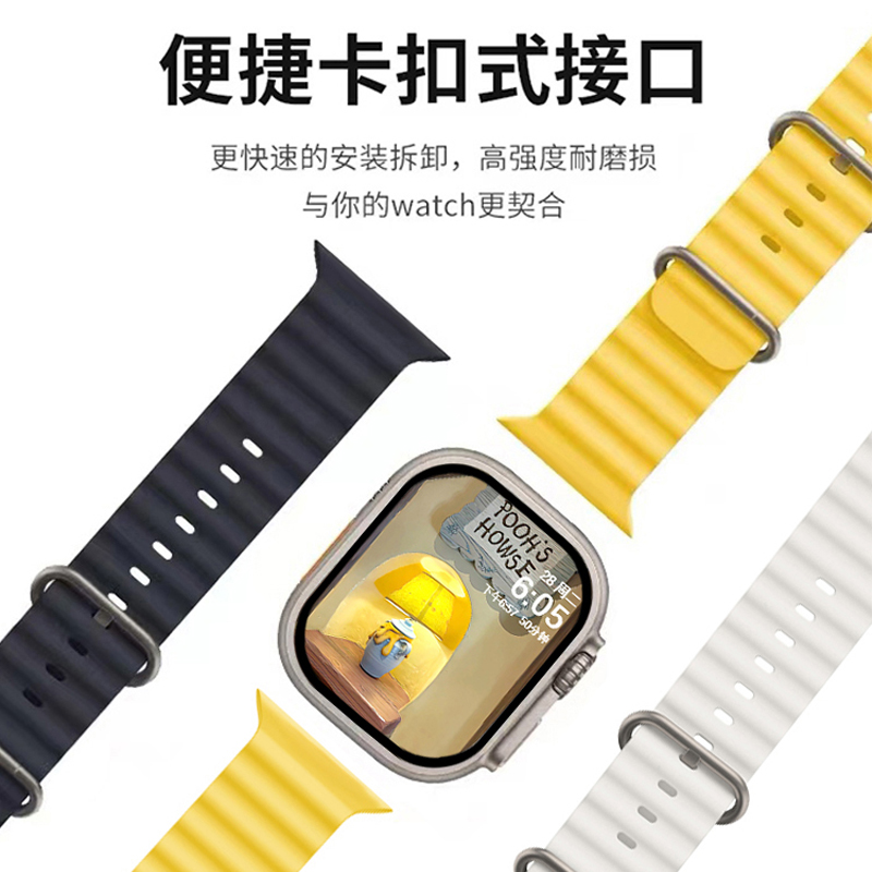 适用iwatch10手表表带海洋硅胶苹果s10手表s9表带apple watch8/7/6/5运动代se男女新款4高级感ultra腕带时尚 - 图1