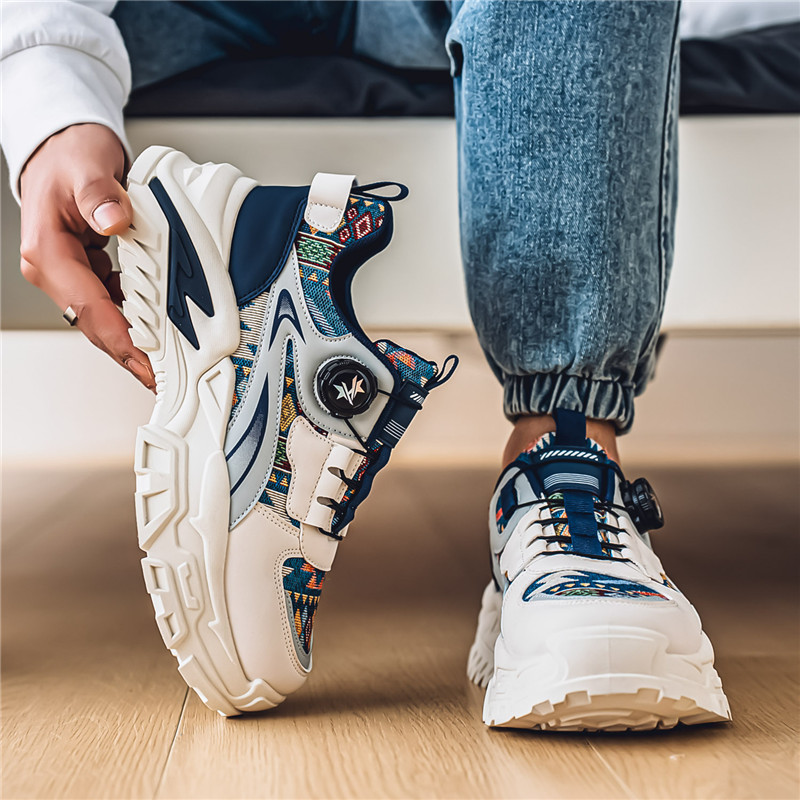 男鞋秋季旋转纽扣潮流百搭休闲青少年运动厚底内增高防滑老爹潮鞋 - 图2