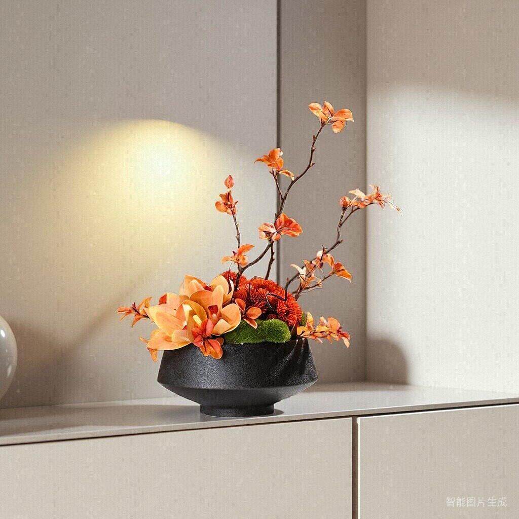 中式高端酒店餐厅大圆桌转盘中间摆花餐桌花仿真花包厢造景红装饰,淘宝优惠券,粉丝福利购,淘宝优惠卷