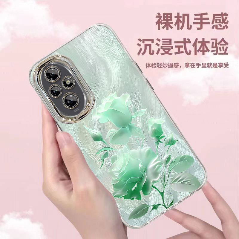 适用荣耀200pro手机壳新款荣耀100硅胶防摔honor可爱女网红90por手链80秋冬70高级感60se玫瑰花50镜头全包潮