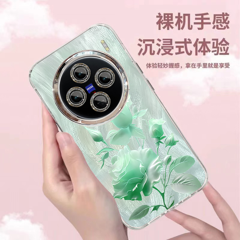 适用vivox100pro手机壳新款x90硅胶防摔viv0可爱女网红x80绽放玫瑰花x100手链por高级感ultra镜头全包