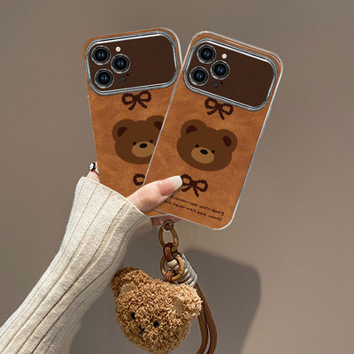适用苹果16promax手机壳新款iphone15pro硅胶14咖色小熊13可爱女网红12秋冬11挂绳xsmax高级8plus镜头7p全包