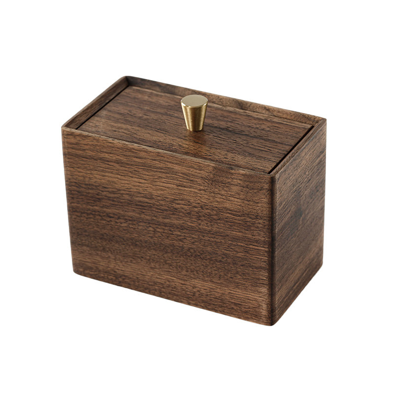 北美黑胡桃实木带盖双格棉签牙线牙签收纳盒 桌面杂物收纳小木盒,淘宝优惠券,粉丝福利购,淘宝优惠卷