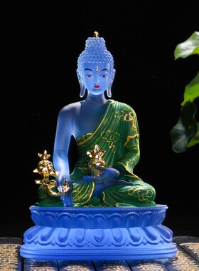 新品古法琉璃贴金药师p佛光如来彩绘佛像佛堂供具精品家居桌面供