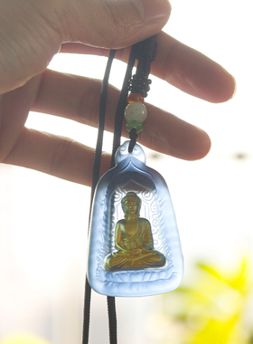 新品宝塔药师佛i挂件古法琉璃光如来背光鎏金佛像坠饰平安护身吊